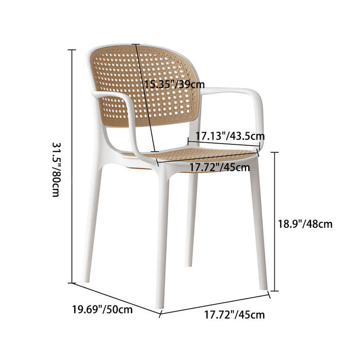 Contemporary Nordic Square Faux Rattan Plastic Dining Chair Backrest Armrest For Dining Room