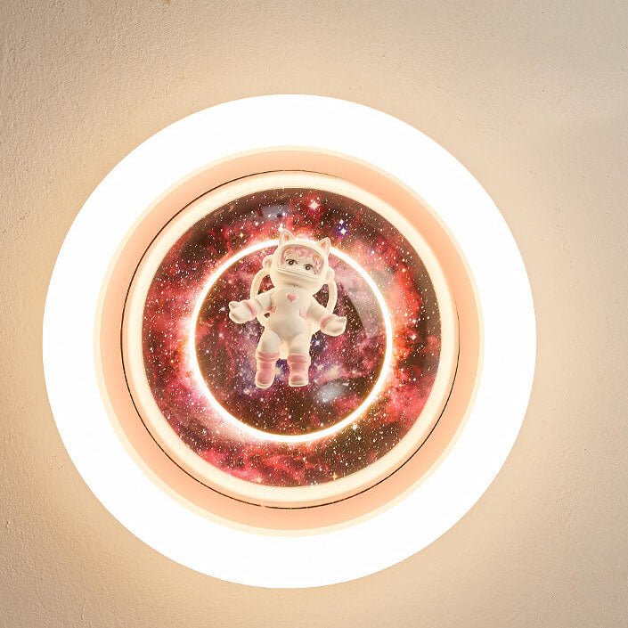 Contemporary Creative Cartoon Pink Astronaut Unicorn Round Acrylic Resin LED Flush Mount Ceiling Light For Bedroom
