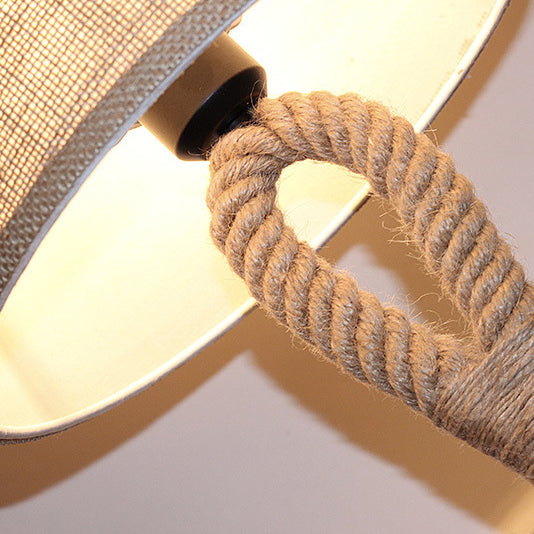 Traditionelle rustikale runde Eisen-Hanfseil-Leinen 1-Licht-Tischlampe für das Schlafzimmer 