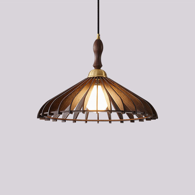 Traditional Japanese Umbrella Ash Wood Copper 1-Light Pendant Light For Bedroom