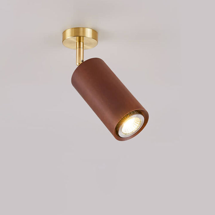 Modern Minimalist Walnut Wood Spotlight Linear Track Rubberwood Iron LED Semi-Flush Mount Ceiling Light for Living Room