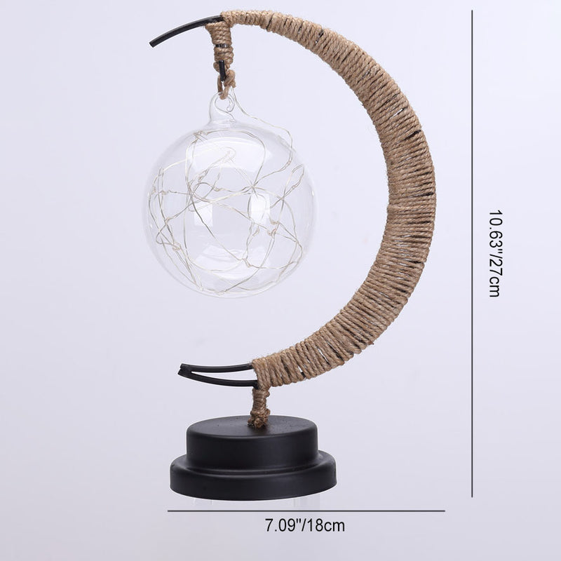 Moderne dekorative Mondkugel Sterne Eisen Kunststoff Rattan Batterie USB Tischlampe 