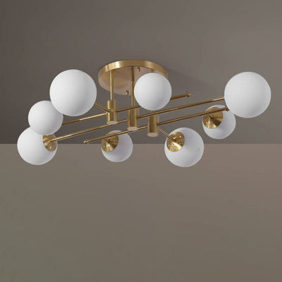 Nordic Light Luxury Glass Magic Bean Brass Line 6/8 Light Semi-Flush Mount Ceiling Light