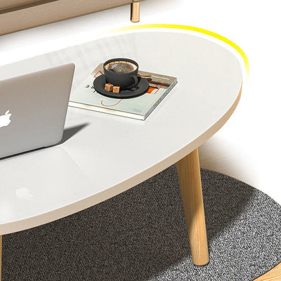 Mesa de Centro de Madera Maciza con Panel Artificial Ovalado en Forma de Lágrima Minimalista Moderna para Sala de Estar 