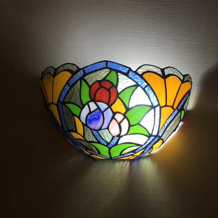 Applique Murale à 1 Lumière en Verre Alliage Tiffany Traditionnel avec Fleur Semi-circulaire et Libellule pour Couloir 