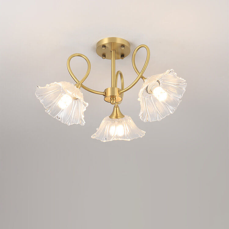 Lámpara de araña tradicional vintage de vidrio floral, madera y cobre con ramas de cristal de 3/6/8 luces para sala de estar 