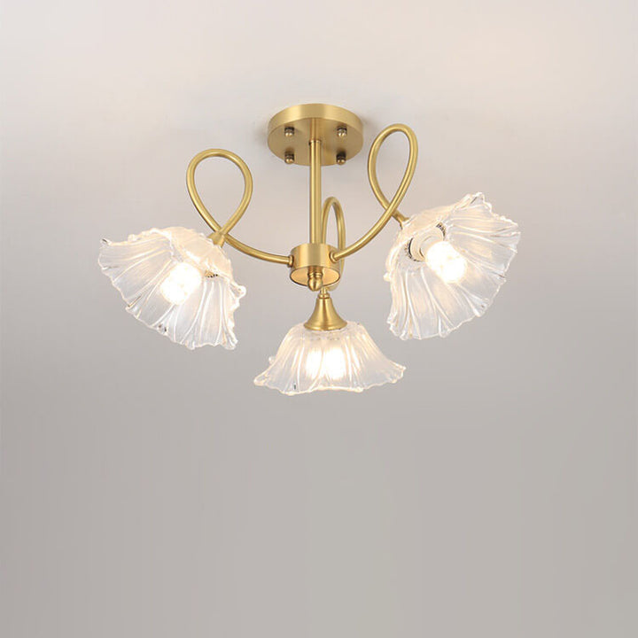 Lámpara de araña tradicional vintage de vidrio floral, madera y cobre con ramas de cristal de 3/6/8 luces para sala de estar 