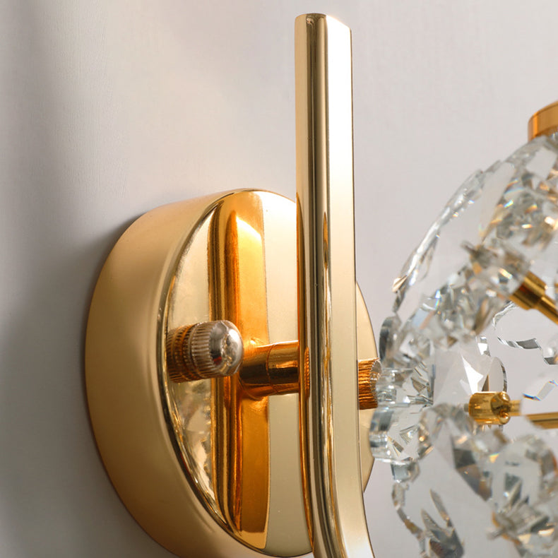 Modern Luxury Metal Iron Stainless Steel Crystal Ball Cylinder 1-Light Wall Sconce Lamp For Bedside
