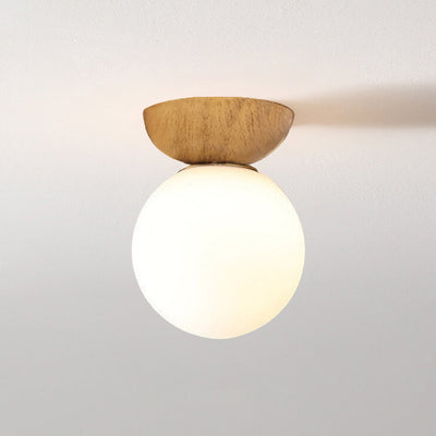 Nordische Japanische Glas Kugel Holzmaserung Eisen 1-Licht Deckenleuchte 