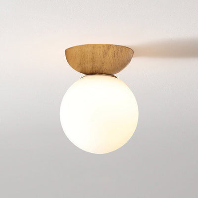 Nordic Japanese Glass Orb Wood Grain Iron 1-Light Ceiling Light