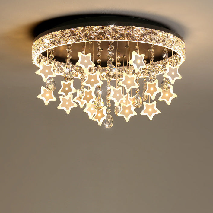 Plafonnier LED moderne nordique pour enfants en fer acrylique cristal rond étoile pour chambre à coucher 