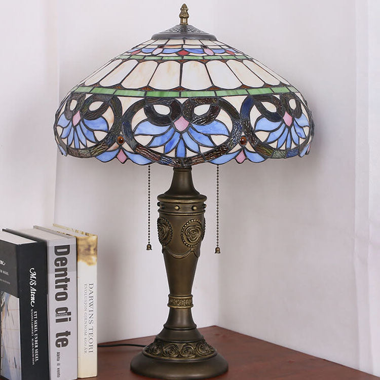 Vintage Tiffany Pfirsich Herz Barock Buntglas 2/3-Licht Tischlampe 