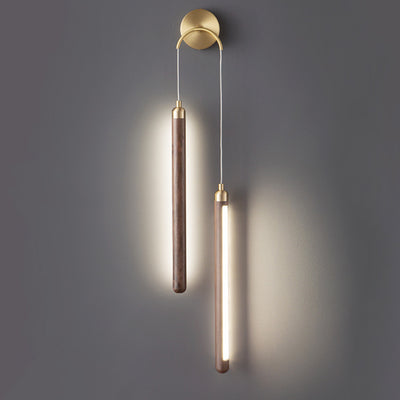 Lámpara de Aplique de Pared LED de Madera Lineal Minimalista Moderna de Cobre y Acrílico para Dormitorio 