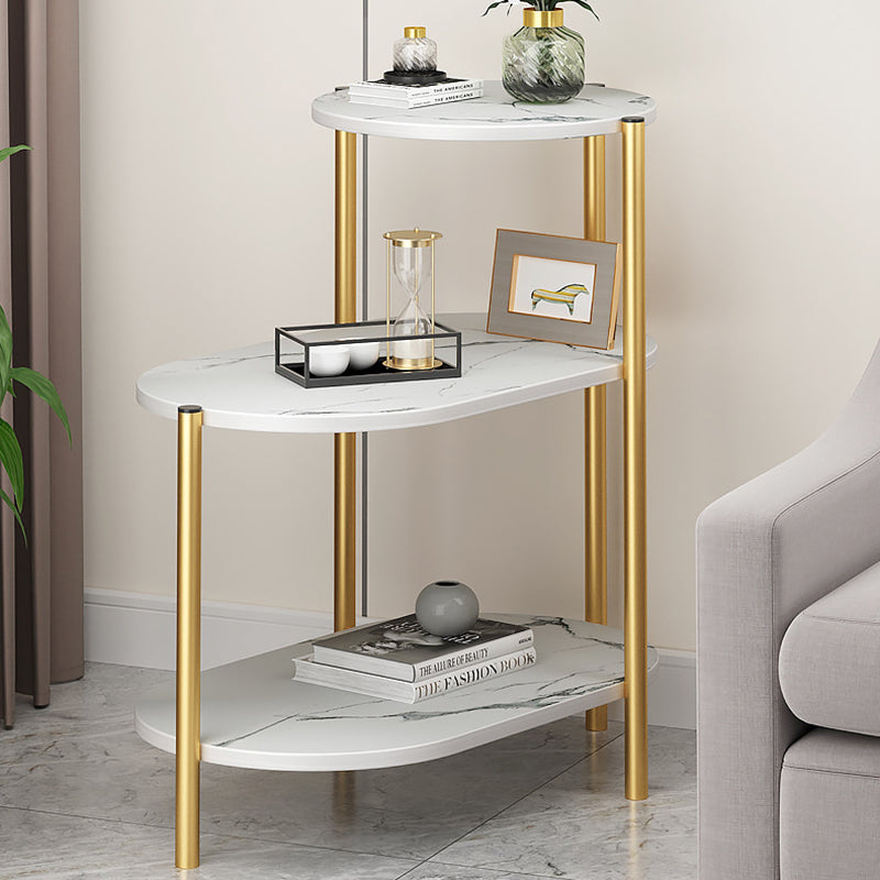 Mesa auxiliar rectangular de hierro y mármol escandinava contemporánea de 3 niveles para sala de estar 