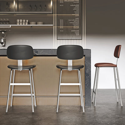 Tabouret de bar contemporain en cuir PU incurvé avec pieds en fer, dossier et repose-pieds pour salle à manger 