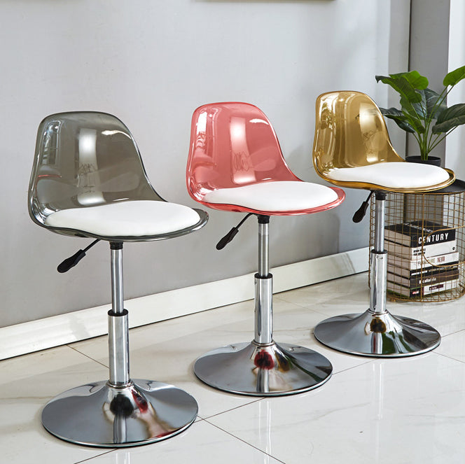 Moderno Minimalista Cuadrado Redondo Base Cilindro Metal PET Taburete de Bar Respaldo Reposapiés Para Comedor 