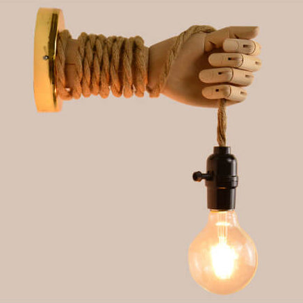 Vintage kreative Handform-Lampe Arm Hanfseil Zwirn 1-Licht Wandleuchte 
