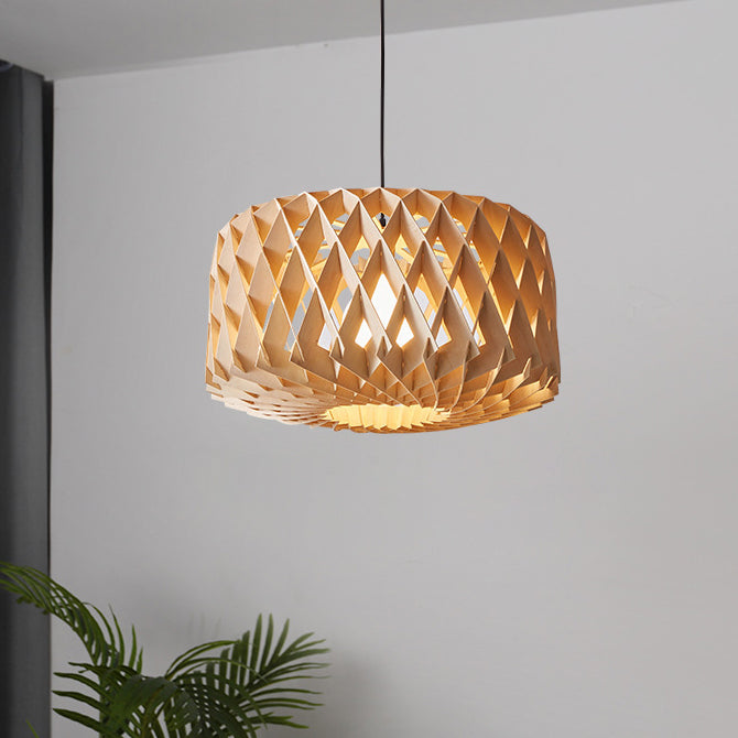 Moderne minimalistische runde Diamant Massivholz Skelett 1-Licht Pendelleuchte für Wohnzimmer 