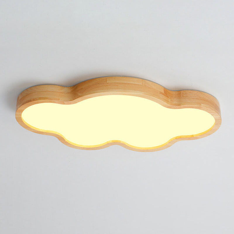 Scandinavian Modern Minimalist Clouds Stars Rubber Wood Acrylic LED Flush Mount Ceiling Light