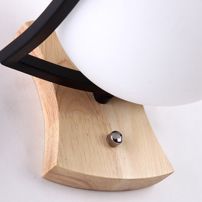 Lámpara de aplique de pared de 1 luz de vidrio y madera esférica minimalista moderna para dormitorio 
