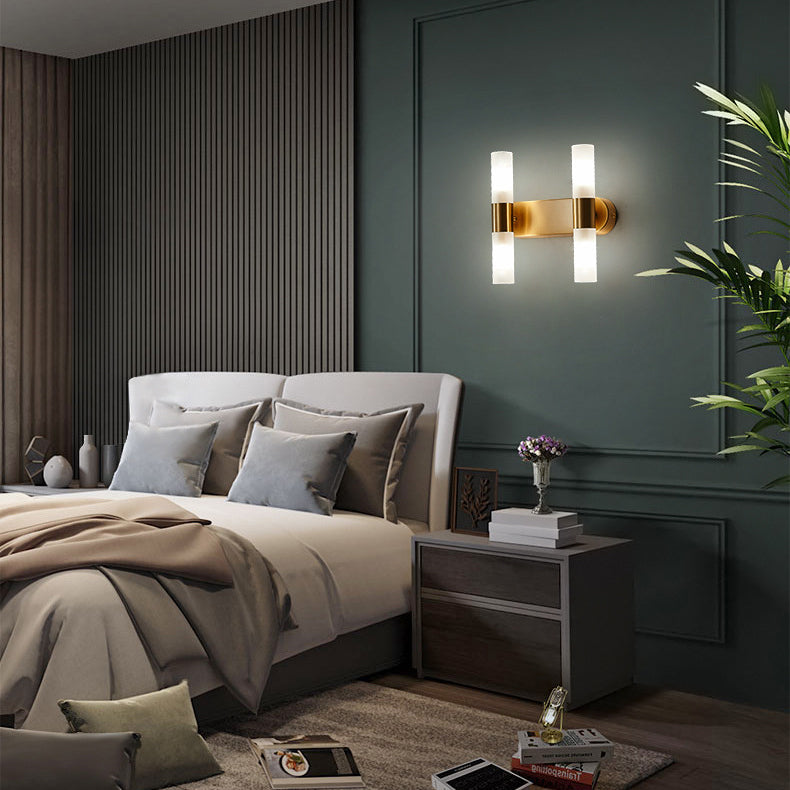 Zeitgenössische nordische Kupfer Acryl Zylinder Ball 1/2/4 Licht Wandleuchte Lampe für Wohnzimmer 