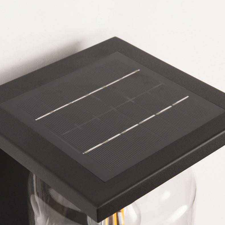Lampe murale contemporaine industrielle étanche en acier inoxydable solaire avec cylindre en verre à 1 lumière pour patio extérieur 