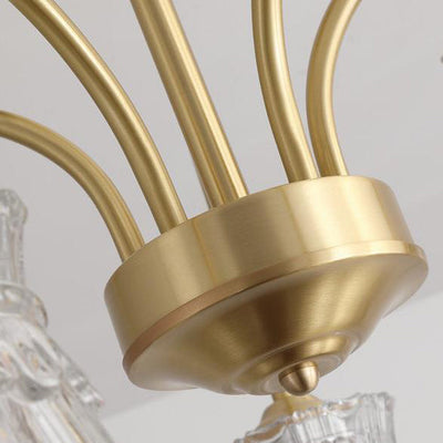 Zeitgenössische Retro gebogene Stange Blume Tasse Kupfer Glas 3/5/6 Licht Kronleuchter für Wohnzimmer 