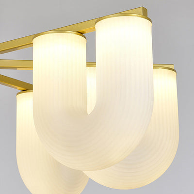 Moderner Mid-Century Pipe Geometrischer Eisen PE LED Kronleuchter für Wohnzimmer 