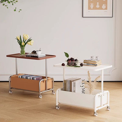 Modern Simplicity Tray Top Faux Leather Storage Movable End Table 2-Tier For Living Room