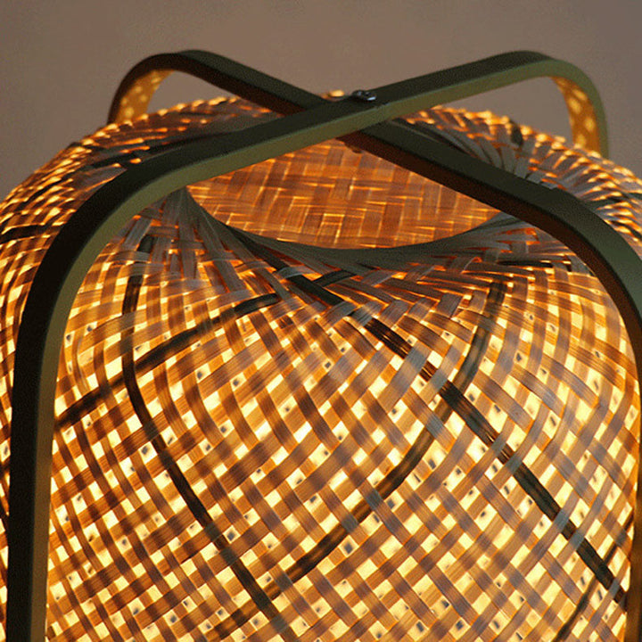 Lampe de sol traditionnelle japonaise cylindrique en bambou tissé à la main 1 lumière pour chambre 