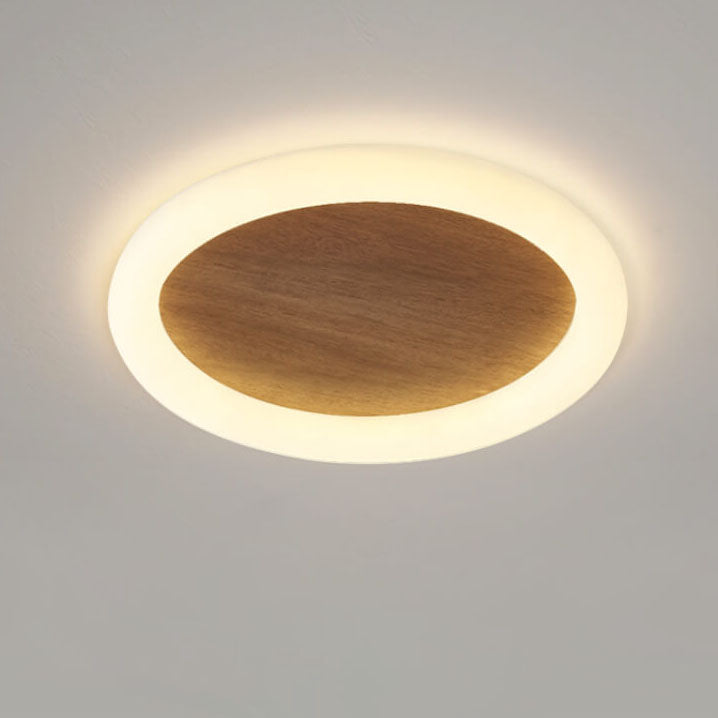 Japanese Minimalist Wood Grain Round Iron LED Flush Mount Ceiling Light