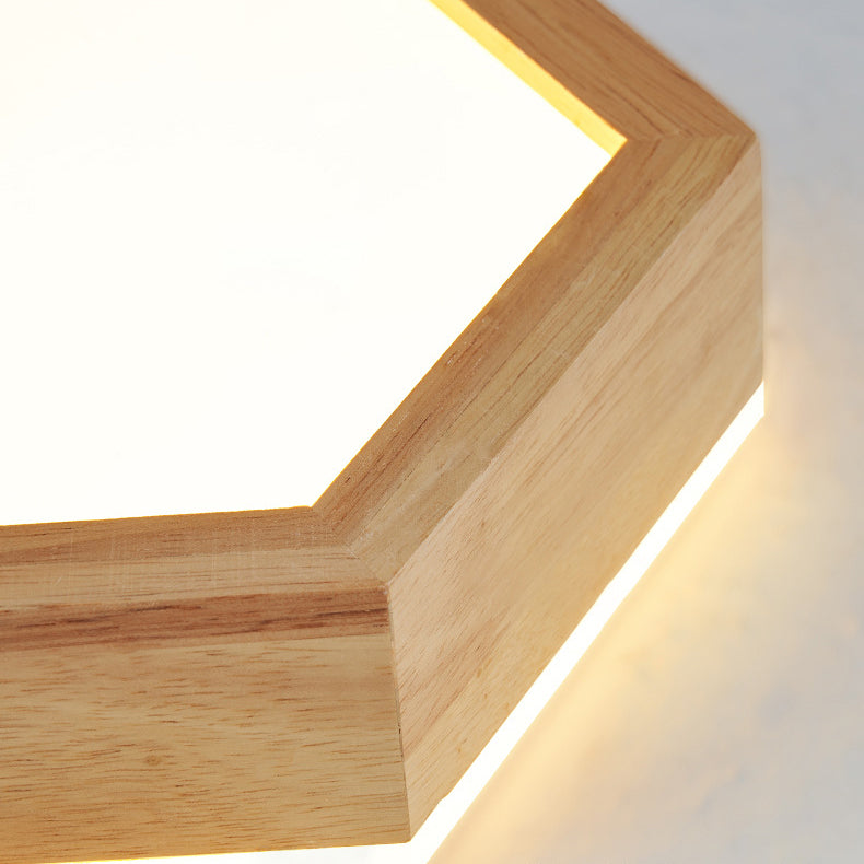 Plafonnier à montage affleurant LED en acrylique et bois hexagonal traditionnel japonais pour salon 