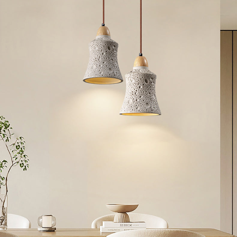 Zeitgenössische industrielle Kuppel konische Massivholz Zement 1-Licht Pendelleuchte für Wohnzimmer 