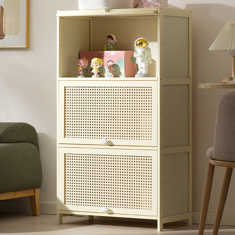 Armoire de rangement rectangulaire blanche en MDF bambou au design moderne et épuré, avec porte rabattable en rotin, 2 à 5 niveaux, pour salon et bureau 