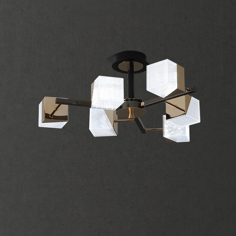 Contemporáneo Escandinavo Cuadrado Redondo Rama Acrílico Aluminio Lámpara de Techo Semi-empotrada de 6 Luces Para Sala de Estar 