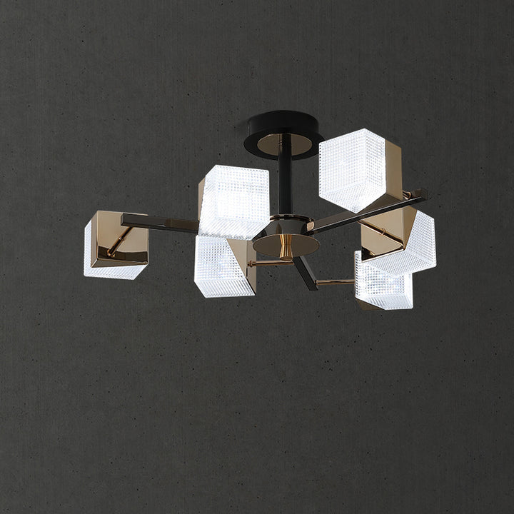 Zeitgenössische skandinavische quadratische runde Zweig Acryl Aluminium 6-Licht Halbbündige Montage Deckenleuchte für Wohnzimmer 