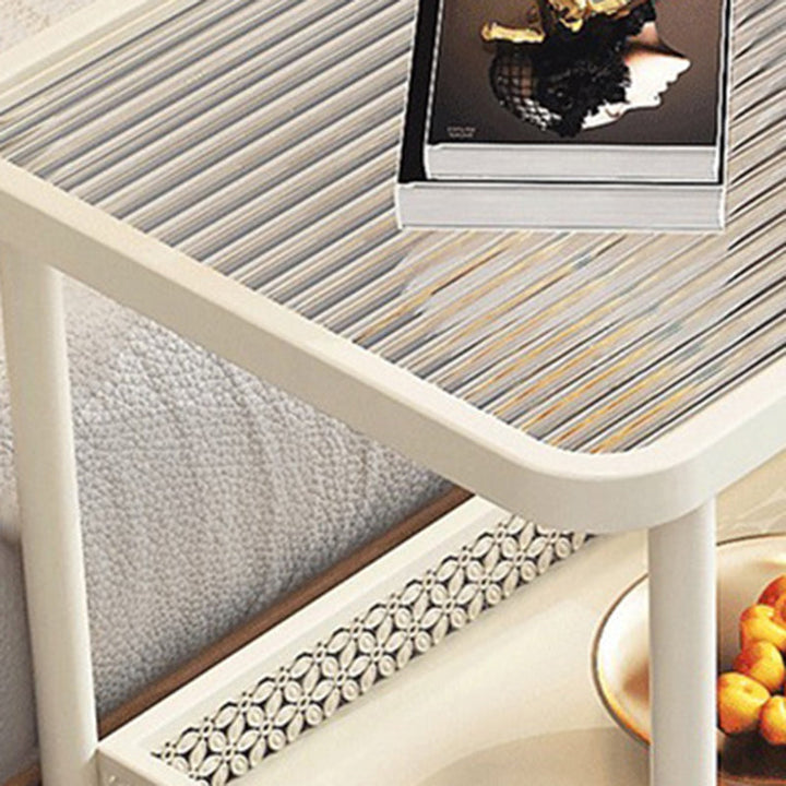 Moderner minimalistischer rechteckiger Glas-Kohlenstoffstahl-Couchtisch mit 2 Ebenen für das Wohnzimmer 