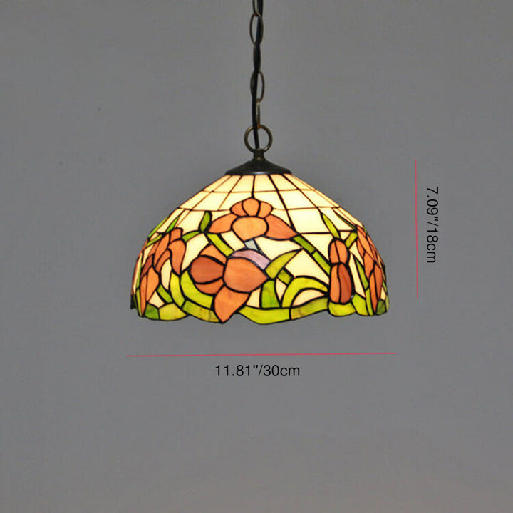 Traditional Tiffany Round Dome Baroque Stained Glass 1-Light Pendant Light For Bedroom