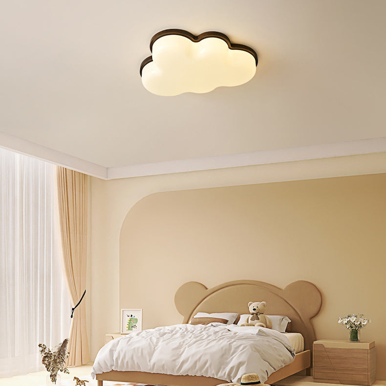 Luz de techo empotrada LED de acrílico y madera de caucho con forma de nube minimalista moderna para dormitorio 