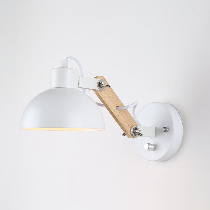 Lámpara de Pared de 1 Luz con Brazo de Madera Ajustable en Semicírculo de Hierro Nórdico Moderno 
