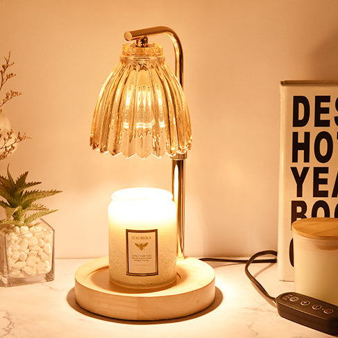 Lampe de table en verre en forme de fleur Art Déco moderne en fer et bois à 1 lumière avec cire fondue pour chambre 