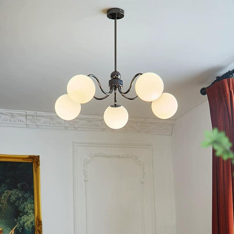 Contemporary Scandinavian Round Ball Iron Glass 3/5/8 Light Chandelier For Living Room