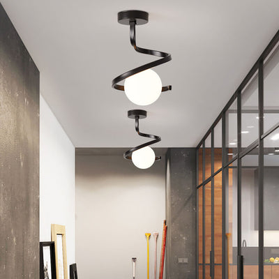 Modern Creative Minimalist Iron Glass Sphere 1-Light Semi-Flush Mount Ceiling Light