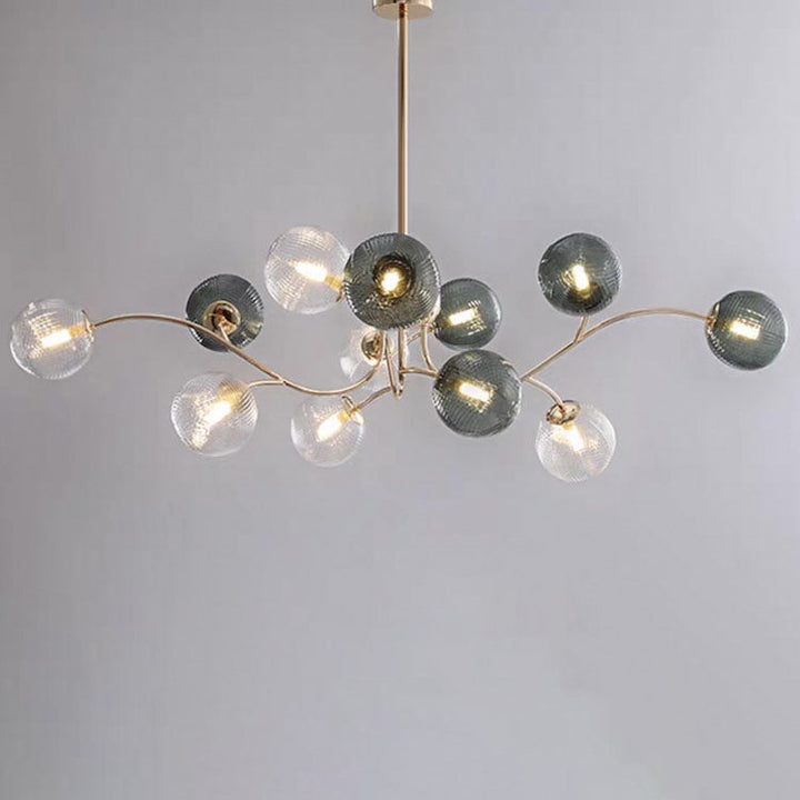 Zeitgenössischer nordischer Zweiglinien-Orb-Hardware-Glas 6/8/12 Licht Kronleuchter für Wohnzimmer 