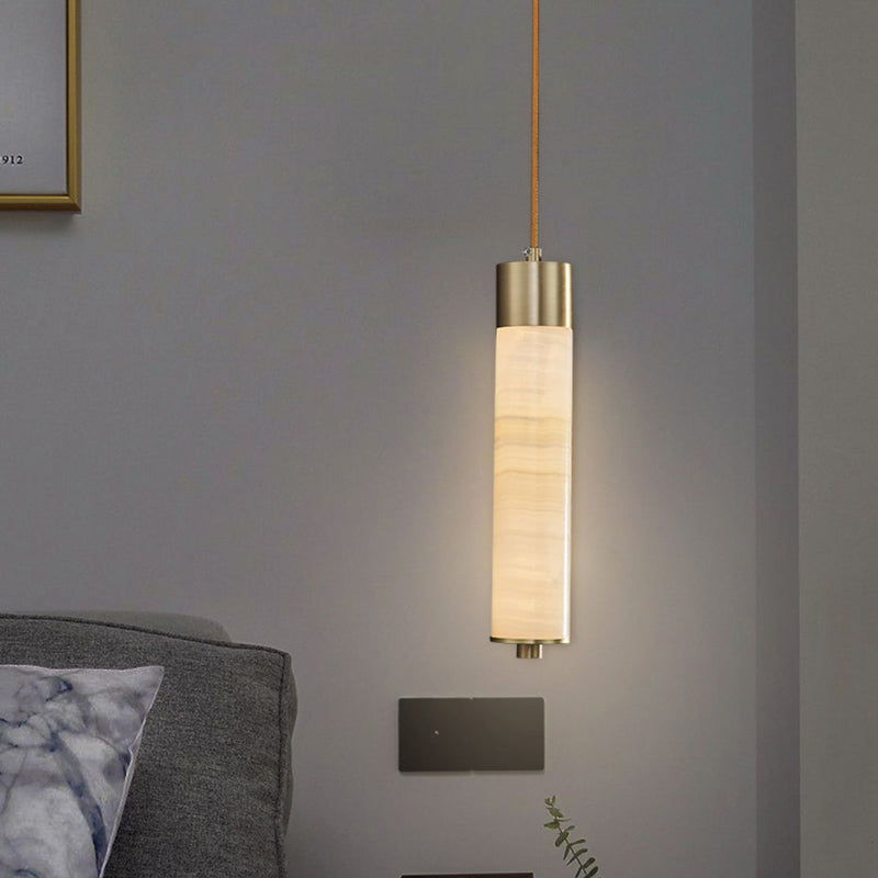 Moderne minimalistische Zylinder Kupfer Jade LED Pendelleuchte für Schlafzimmer 