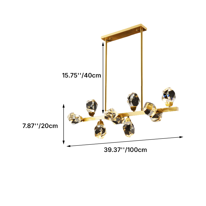Contemporary Luxury Long Irregular Crystal Full Brass Frame 10/12 Light Island Light Chandelier For Dining Room