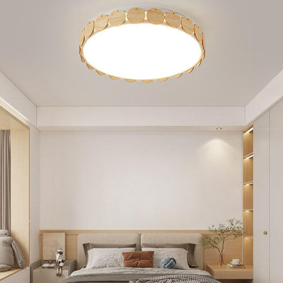 Modern Minimalist Wooden Round Edge Acrylic LED Flush Mount Ceiling Light