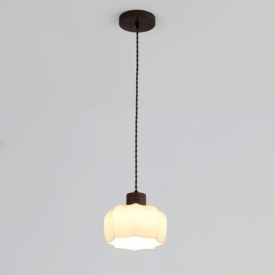 Moderne Einfachheit Walnuss Glas Runde Glocke Kuppel 1-Licht Pendelleuchte für Esszimmer 