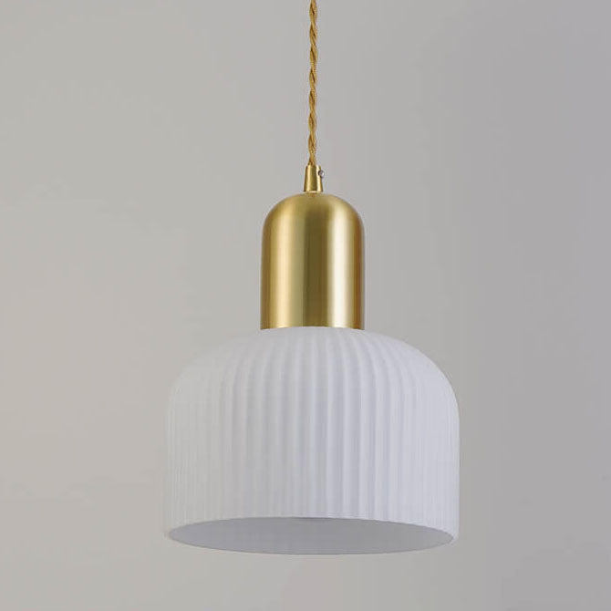 Japanischer Wabi-Sabi Messing Halbkreis Faltglas 1-Licht Pendelleuchte 