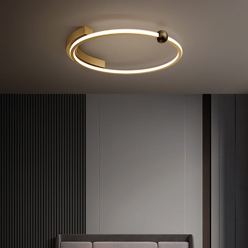 Luz de techo LED de montaje semi-empotrado con pantalla redonda de línea curva de cobre completo minimalista moderno para sala de estar 